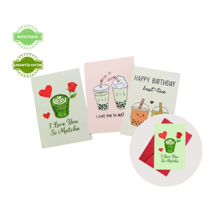 tarjetas con motivos de matcha para cumpleaños aniversario amor y toda ocasion para regalos en peru