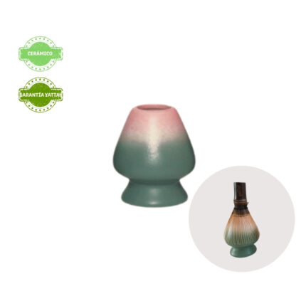 Kusenaoshi soporte cerámico rosa con verde para batidor de matcha - Yatta