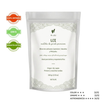 paquete doypack de matcha grado latte premium japones 100g en peru marca yatta